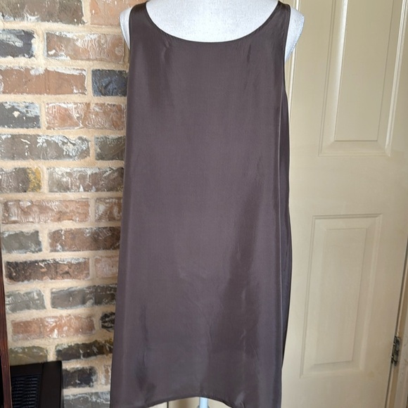 Eileen Fischer Taupe Brown Silk Slip Dress Thin Straps Scoop Neck & Back - Picture 8 of 9